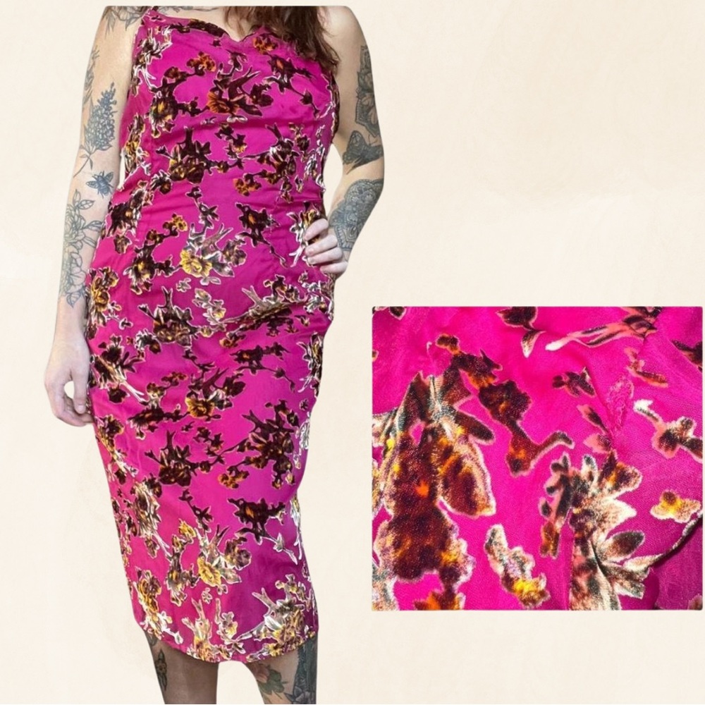 Boohoo Pink Floral Midi Slip Dress